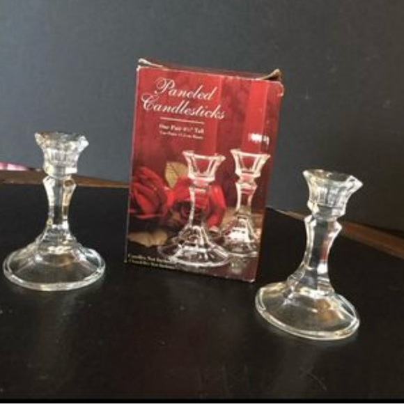 Crystal Paneled Candlesticks Holder One Pair 4 1/2" Tall Indiana Glass Made USA - Picture 6 of 6